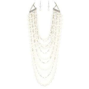 White Faux PearlMulti-Layered Statement Necklace